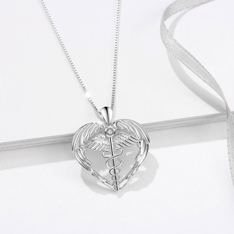 YFN Sterling Silver Caduceus Angel Nursing Themed Pendant Necklace 18" (Nurse Necklace) (Nurse Necklace) (Silver) - Image 5
